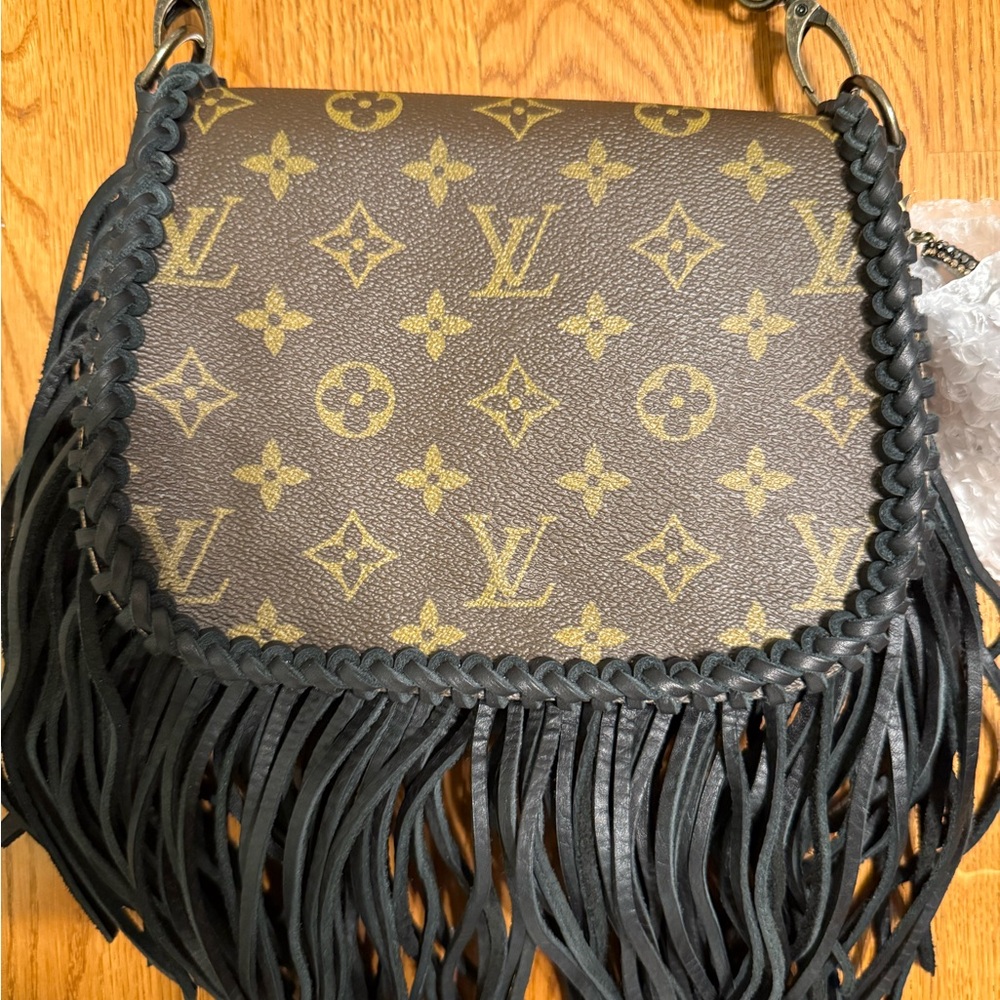 Louis Vuitton Brown Monogram Crossbody Bag with Black Fringe